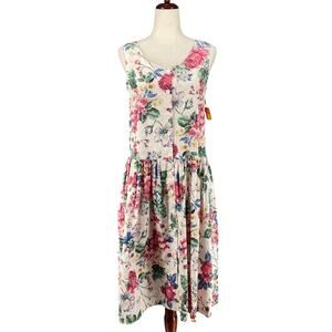 Vtg 80s 90s NOS Brights Creek Cottage Garden Midi Dress Romantic Boho M? Floral